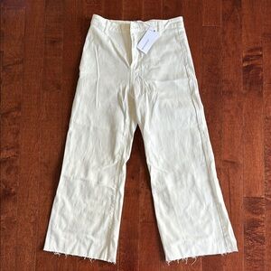 Cream Wide-Leg Flare Jeans with Textured Fabric